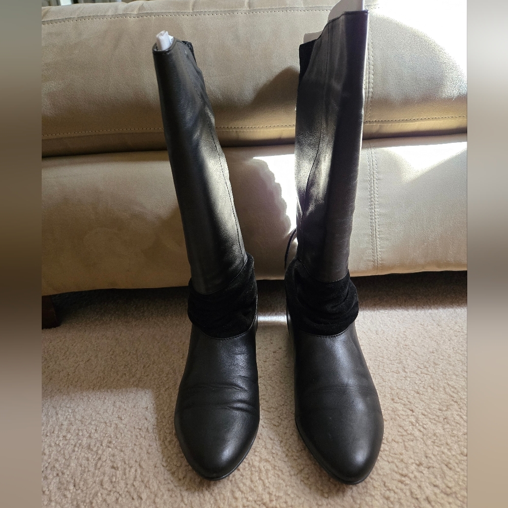 Sleek Black Leather Riding Boots